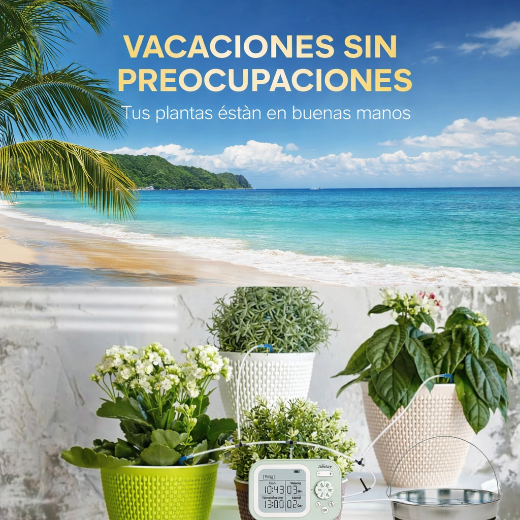 Sistema de Riego Automático para plantas de Interior, balcones, terrazas y oficinas